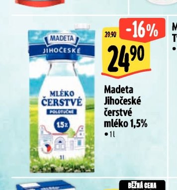 Madeta Jihočeské čerstvé mléko 1,5%