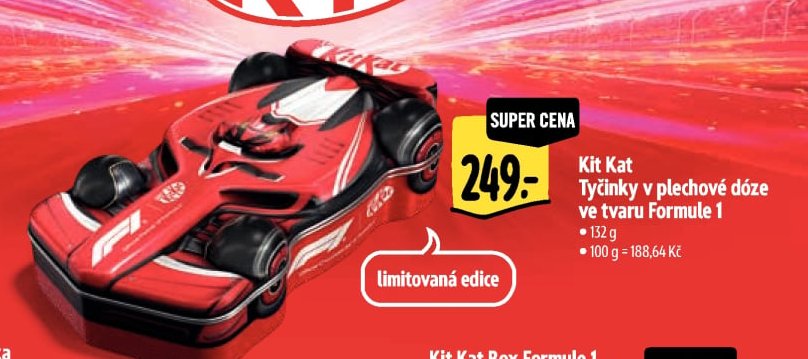 Kit Kat Tyčinky v plechové dóze ve tvaru Formule 1