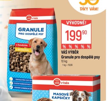 VÁŠ VÝBĚR Granule pro dospělé psy 10 kg