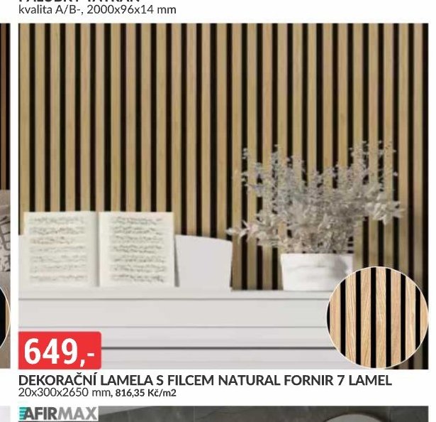 DEKORAČNÍ LAMELA S FILCEM NATURAL FORNIR 7 LAMEL
