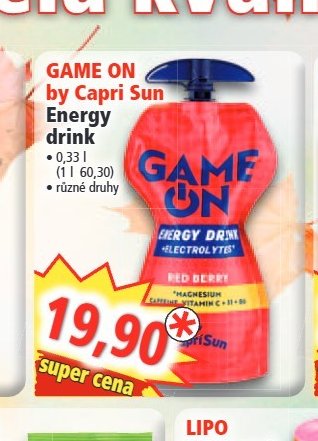 GAME ON by Capri Sun Energy drink