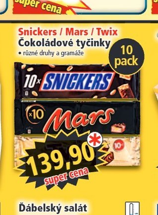 Snickers / Mars / Twix Čokoládové tyčinky 10 pack