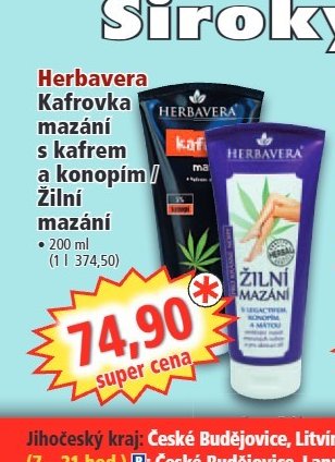 Herbavera Kafrovka mazání s kafrem a konopím / Žilní mazání