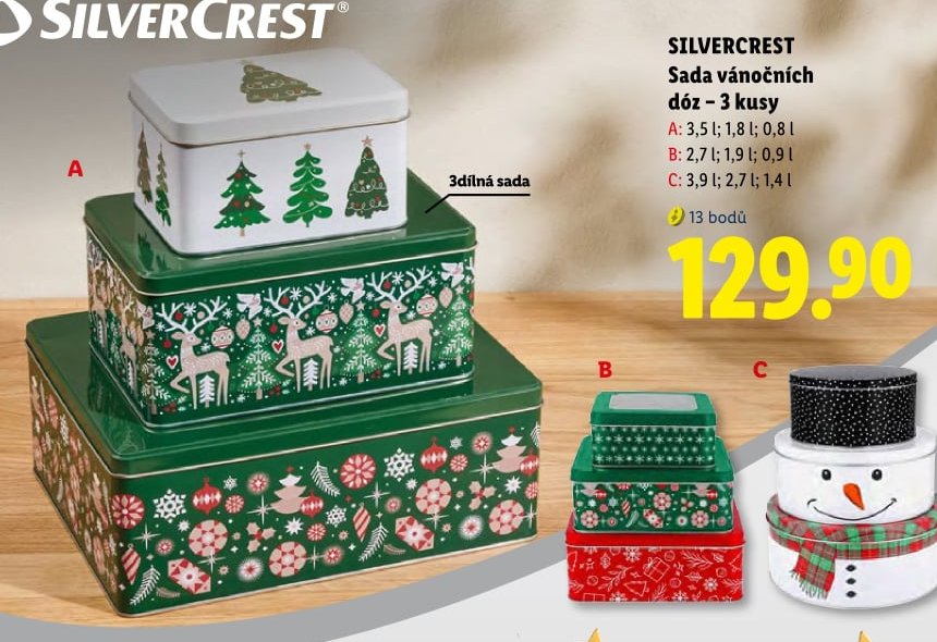 SILVERCREST Sada vánočních dóz – 3 kusy