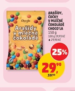 ARAŠÍDY, ČOČKY V MLÉČNÉ ČOKOLÁDĚ CHOCO'LA 150 g
