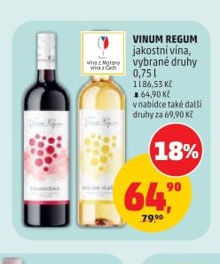 Vinum Regum jakostní vína, vybrané druhy