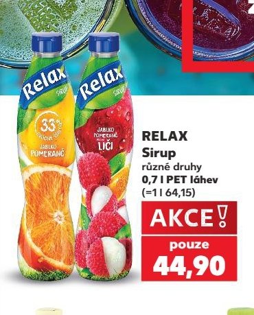 RELAX Sirup různé druhy 0,7 l PET láhev