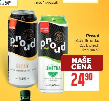 Proud ležák, limetka 0,5 l, plech