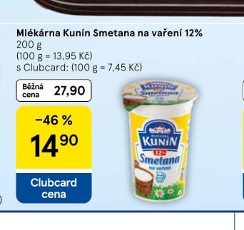 Mlékárna Kunín Smetana na vaření 12% 200 g