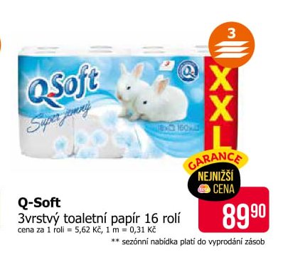 Q-Soft 3vrstvý toaletní papír 16 rolí