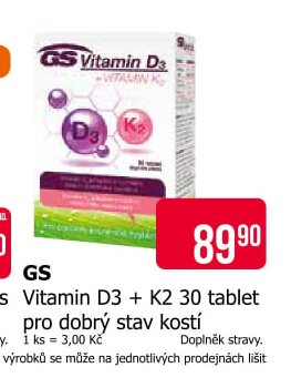 GS Vitamin D3 + K2 30 tablet pro dobrý stav kostí