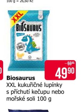 Biosaurus XXL kukuřičné lupínky s příchutí kečupu nebo mořské soli 100 g